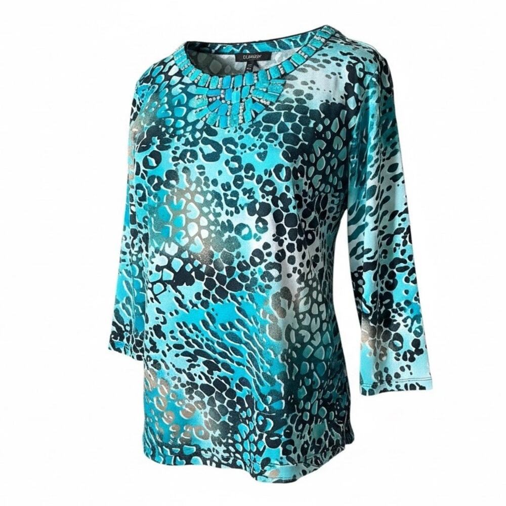 Valerie Stevens Petites Turquoise Animal Print w/ Faux Turquoise & Silver Sz PM